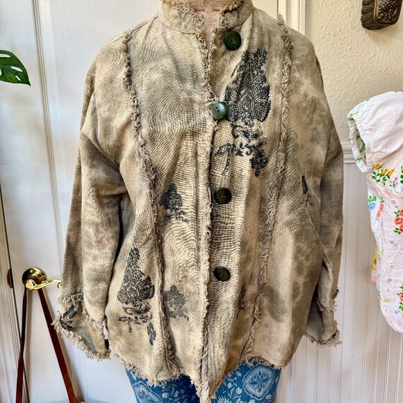 Flashback Distressed Linen Cotton Jacket L - Picture 1 of 13